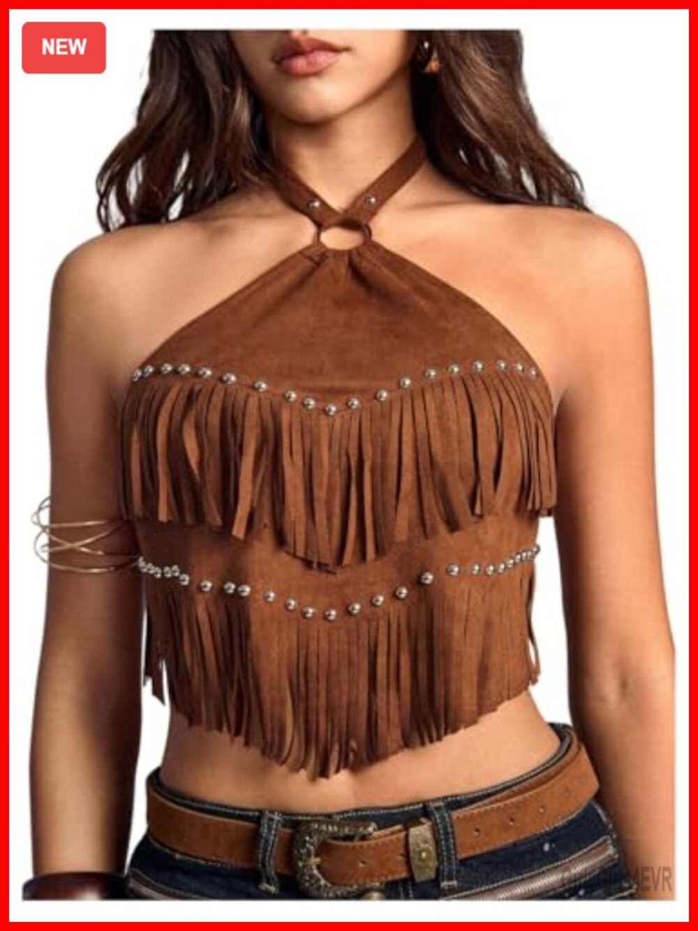 Floerns Women's Halter Neck Fringe Crop Tank Top Western Cowgirl Rodeo Outfit